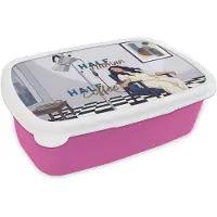 MuchoWow Broodtrommel Roze - Lunchbox Half human, Half Coffee - Infuus - Koffie - Brooddoos 18x12x6 cm - Brood lunch box - Broodtrommels voor kinderen en volwassenen