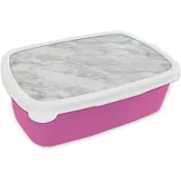 MuchoWow Broodtrommel Roze - Lunchbox Grijs - Wit - Marmer print - Brooddoos 18x12x6 cm - Brood lunch box - Broodtrommels voor kinderen en volwassenen
