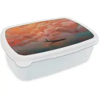 MuchoWow Broodtrommel Wit - Lunchbox Zee - Boot - Wolken - Oranje - Brooddoos 18x12x6 cm - Brood lunch box - Broodtrommels voor kinderen en volwassenen