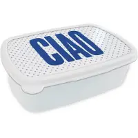MuchoWow Broodtrommel Wit - Lunchbox Ciao - Stippen - Roze - Wit - Brooddoos 18x12x6 cm - Brood lunch box - Broodtrommels voor kinderen en volwassenen