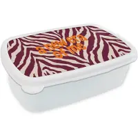 MuchoWow Broodtrommel Wit - Lunchbox New era - Bordeaux - Zebraprint - Brooddoos 18x12x6 cm - Brood lunch box - Broodtrommels voor kinderen en volwassenen