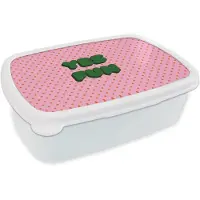 MuchoWow Broodtrommel Wit - Lunchbox Yes fun - Groen - Roze - Stippen - Brooddoos 18x12x6 cm - Brood lunch box - Broodtrommels voor kinderen en volwassenen