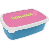 MuchoWow Broodtrommel Blauw - Lunchbox Roze - Groene bonjour - Organisch - Brooddoos 18x12x6 cm - Brood lunch box - Broodtrommels voor kinderen en volwassenen