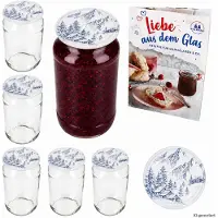 MamboCat 6-delige set ronde glazen 1062 ml To 82 Alpendekor deksels incl. Diamant Gelierzauber receptenboekje