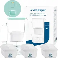 Wessper D2 BOROSILICATE futureflow waterfilterkan, 3 liter, mintgroen – met 10 AquaMax filters