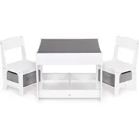 Ecotoys Kindertafel en stoeltjes - 61,5x61,5x48,2cm - MDF - wit grijs
