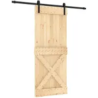 Syfax Schuifdeur Naturel en Zwart 85 x 210 cm Massief Grenenhout