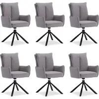 Homestyle4u Eetkamerstoelen - Set van 6 - Draaibaar - met armleuningen - Grijs - Linnen