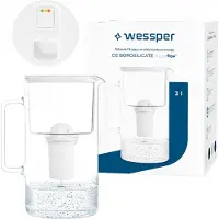 Wessper D2 BOROSILICAAT futureflow waterfilterkan, 3 liter, wit – met AquaClassic filter