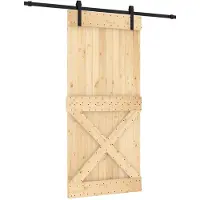 vidaXL Schuifdeur, natuurlijke kleur en zwart, 95 x 210 cm, massief eikenhout