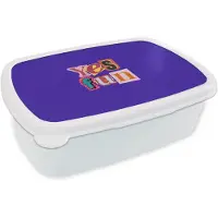 MuchoWow Broodtrommel Wit - Lunchbox Yes fun - Kleurrijk - Collage-stijl - Brooddoos 18x12x6 cm - Brood lunch box - Broodtrommels voor kinderen en volwassenen