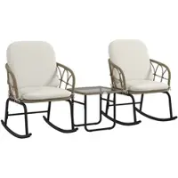 MODFU - 3-Delige Rattan Schommelstoelset - 2 Schommelstoelen En Bijzettafel - Met Kussens - Geel