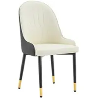 MODFU - Set Van 2 Eetkamerstoelen - Bliksemvormige Rugleuning - Gevoerde Zitting - Modern - Kunstleer En Metaal - Wit En Donkergrijs