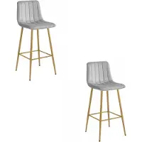 Leobert Set van 2 Barkrukken POZZA - Licht Grijs Fluweel - Eikenlook Metalen Poten - Moderne Barkruk met Rugleuning
