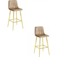 Leobert Set van 2 Barkrukken POZZA - Bruin Fluweel - Gouden Metalen Poten - Moderne Barkruk met Rugleuning