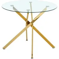 MODFU - Eettafel - Gehard Glazen Blad - Kruispoot - Minimalistisch - Eetkamer - Glas En Metaal - Goud