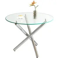 MODFU Ronde Eettafel - Gehard Glas - Kruispoot - Minimalistisch - Metaal - Zilver - 80 X 80 X 76 Cm