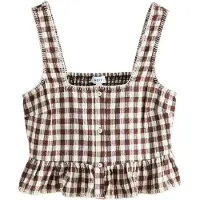 Next - Dames - Petite peplumtop met vierkante hals en kreeftprint - Petite - Bruin
