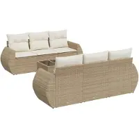 vidaXL 7-delige Loungeset met kussens poly rattan beige
