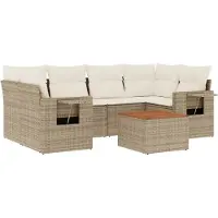 vidaXL 7-delige Loungeset met kussens poly rattan beige
