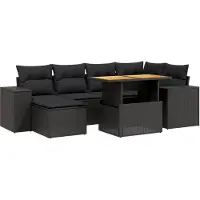 vidaXL 7-delige Loungeset met kussens poly rattan zwart