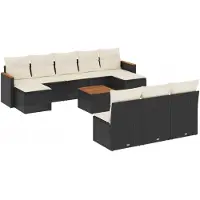 vidaXL 11-delige Loungeset met kussens poly rattan zwart