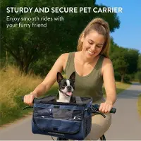 Famanu – Hondenfietsmand voorop, opvouwbare hondentas voor fiets, tot 10 kg, zwart/blauw