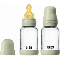 BIBS - Glass Baby Bottle Round Latex 2 Pack Slow Flow - Sage - 120 ml
