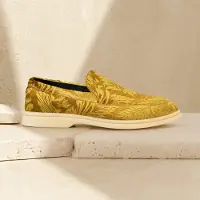 Lureaux Golden Velvet Paisley Loafer - - Nette Kleurrijke Schoenen Met - Of Zonder - Print - Heren