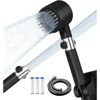 OEM Douche met kalkfilter en drukwaterversterker, 1,5 meter lang, met spoelstopfunctie, 4 watermengstanden, geschikt voor huishoudens met hard water, donker van kleur.