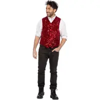 Coppens Luxe vest pailletten rood - 100% Polyester - Glitter gilet heren | Maat L |