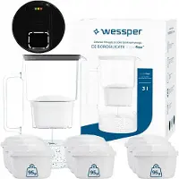 Wessper D2 BOROSILICATE futureflow waterfilterkan, 3 liter, zwart – met 10 AquaMax filters
