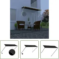 The Living Store Buisluifel - Zonneluifel - Luifel uittrekbaar met LED 300x150 cm antraciet - Terrasoleuning - Balkonscherm - Tuinscherm