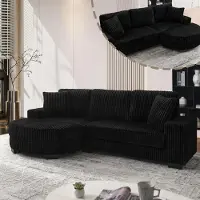 STILVORA Hoekbank voor 4 personen met ovale voetenbank, L-vormige bank van corduroy, modulaire bank met 2 kussens, geschikt voor woonkamers en appartementen