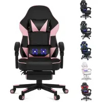 Puluomis Gaming stoel met massagefunctie en voetsteun, 150 kg draagvermogen. Ergonomische bureaustoel, chefstoel, kantoel, race-stoel, computerstoel in de kleuren roze, paars en zwart