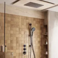 Saniclear Uni plafond inbouw regendouche 48x33cm gun metal PVD met glijstang en 3 standen handdouche