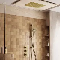 Saniclear Uni plafond inbouw regendouche 48x33cm geborsteld messing PVD met glijstang en 3 standen handdouche