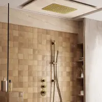Saniclear Uni plafond inbouw regendouche 48x33cm geborsteld messing PVD met glijstang en staafhanddouche