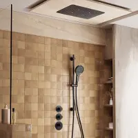 Saniclear Uni plafond inbouw regendouche 48x33cm mat zwart met glijstang en 3 standen handdouche