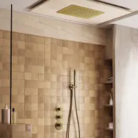 Saniclear Uni plafond inbouw regendouche 48x33cm geborsteld messing PVD met staafhanddouche