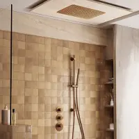 Saniclear Uni plafond inbouw regendouche 48x33cm geborsteld koper PVD met glijstang en staafhanddouche