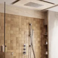 Saniclear Uni plafond inbouw regendouche 48x33cm RVS look PVD met glijstang en staafhanddouche