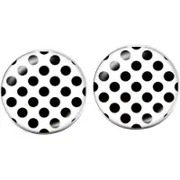 Charme Bijoux Clip oorbellen -wit- zwarte stippen- 2 cm- zilverkleurrand- geen gaatje-