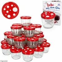 MamboCat Set van 100 bekers 230 ml To 82 paddenstoeldeksel rood wit gestippeld incl. Diamant Gelierzauber receptenboekje