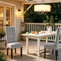 MODFU - Eetkamerstoelen - Hoge Rugleuning - Gecapitonneerd - Voor Eetkamer - Massief Hout En Fluweel - Lichtgrijs