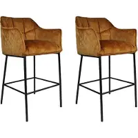 Bronx71 Velvet barkruk Jayron oker geel/cognac bruin 82 cm - Barkrukken set van 2 - barstoel