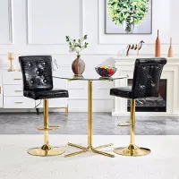 MODFU - Barkrukken Set Van 2 - Verstelbaar - Kristalknoopdetails - Vintage - Bar En Eethoek - PVC - Zwart