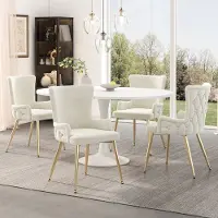 MODFU - Eetkamerstoelenset - Fluweel - Modern - Voor Eetkamer Of Woonkamer - Metaal - Beige - 4 Stuks