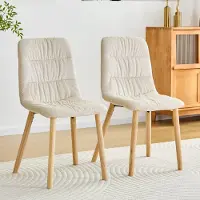 MODFU - Eetkamerstoel Set Van 2 - Geplooide Bekleding - Ergonomische Rugleuning - Scandinavisch - Eikenhout En Stof - Wit - 88 Cm