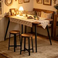 MODFU - Kruk - X-Vormige Versteviging - Industriële Stijl - Voor Eetkamer - Hout En Metaal - Zwart - 29,5 X 29,5 X 46 Cm